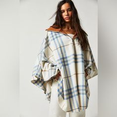 Nwt Free People Woodstock Brushed Plaid Poncho One Size Brand New No Flaws No Staining The Brown In The Coat Is Part Of The Detail As It’s Called The Paint Wash Tag Loose, But That’s On The Inside And Doesn’t Make Her Break The Entire Design Retails For 168 Perfect For Fall And Winter Details Style No.79112165;Color Code: Perfect In Plaid, This Classic Poncho Is The Perfect Layering Staple. Fit: Shapeless, Oversized Silhouette Features: Exaggerated Folded Collar, Three-Quarter Zip Design, Plaid Free People Kimono, Plaid Poncho, Cape Jacket, Zip Design, Free People Jacket, Poncho Cape, Poncho Sweater, Cream Sweater, Free People Sweater