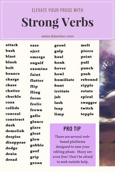 a poster with the words strong verbs in english and an image of a woman