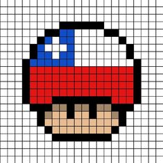 A pixel art template of a Mario mushroom themed as the Chile flag. Pixel Art Mushroom, Mushroom Pixel Art, Mushroom Pixel, Chile Flag, Crochet C2c Pattern, Melt Beads Patterns, Modele Pixel Art, Pixel Beads, Graph Paper Drawings