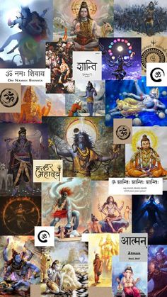 many different images of hindu deities and their names in various languages, all with pictures on them