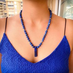 ►►If you are looking for a Unique Stylish Blue Necklace, this product is for you!

► Necklace ; Made of 8mm real blue Lapis Lazuli beads and Bar Lapis Lazuli Pendant.

► When You Get The Necklace, I Will Have Sent You A Gift Bracelet.

► Our necklace and bracelet are Adjustable Macrame Necklace.

 ►► Who can buy this product?

► A great option for those looking for unique necklaces!

► A great option for those looking for a bar necklace!

► Perfect choice for Lapis Lazuli necklace lovers! Blue Beaded Chain Beads As Gift, Blue Beaded Chain Beads For Gift, Blue Polished Beads Necklace For Gift, Blue Necklaces With 8mm Beads For Jewelry Making, Blue Lapis Lazuli Beaded Necklaces, Blue Gemstone Beads Necklaces For Party, Blue Gemstone Beaded Necklaces For Party, Blue Gemstone Beads Necklace For Party, Blue Beaded Necklaces With 8mm Beads As Gift