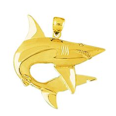 This 14k gold shark pendant commands a sense of style with an impeccably crafted shark, with precision details and polish finish from our shark jewelry. Expertly crafted out of glistening 14 karat gold, this shark pendant offers exceptional precision details that are sure to impress. The shark pendant makes a bold statement when slipped onto a complementing gold chain. NOTE: This 14k gold swirly shark pendant is handcrafted to order and requires 5-7 business days or less for processing before shipment! SKU# 895 Made to Order Width: 40mm (1.57 inches) Height: 40mm (1.57 inches), excluding the bale Weight: 12.4 grams Carved Back Polish Finish Brand: 14kZone 14K Yellow Gold Stamped 14K 14-karat Solid Gold (NOT PLATED) Jewelry Box included Chain is not included Made and Shipped from Los Angele Shark Jewelry, Shark Pendant, The Shark, Plated Jewelry, Fine Jewellery Necklace, Jewelry Plate, Gold Chain, Gold Chains, Solid Gold