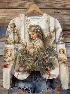 Christmas Hope, Punch Embroidery, Womens Printed Tops, Casual Dressing, Christmas Crafts To Make, Angel Print, Glad Rags, Christmas Print, Sport Dress