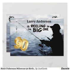 a birthday card with a fisherman on the water and an 80th birthday message in gold