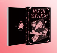 two book covers are shown on a pink and black background with the title royal savage