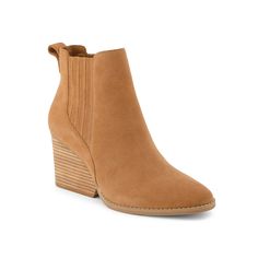 TOMS-Noa Wedge Bootie - Women's Revamp your casual-chic style by introducing the Noa wedge bootie from Toms. A premium suede upper, classy round toe, Custom CloudBound footbed made with 40% bio content, contrasting stacked block heel, and durable rubber sole make this round toe bootie highly versatile. Click here for Boot Measuring Guide. Fall Suede Ankle-high Wedge Boots, Suede Heeled Boots With Heel Pull Tab, Fall Suede High Heel Wedge Boots, Ankle-high Wedge Boots For Workwear In Fall, Fall Ankle-high Wedge Boots For Workwear, Casual Wedge Heel Boots For Work, Fall Workwear Ankle-high Wedge Boots, Casual Wedge Boots With Stacked Heel For Fall, Fall Reinforced Heel Wedge Boots