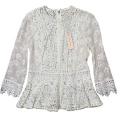 Beautiful. Creamy Rebecca Taylor Calls It "Chalk" Embroidered Lace Fabric Mixed Media Tonal And Textured Sheer Chiffon And Trim 3/4 Bracelet Long Sleeve Tunic Shirt Blouse Feminine, Girlie Unlined. In Perfect Condition. 17.5 Chest 15 Set Waistband 23 Length 20 Sleeve I Have Quite A Few Darling Skirts In My Closet You Might Like To Pair This With. Cotton Embroidered Long Sleeve Top With Lace Trim, Beige Long Sleeve Embroidered Peasant Top, Fabric Mixed Media, Chic Blouse With Lace Trim And 3/4 Sleeves, Bohemian V-neck Blouse With Lace Trim, Chiffon Lace Blouse, Bohemian Blouse With Lace Trim And 3/4 Sleeves, White Silk Top, Silk Long Sleeve Blouse