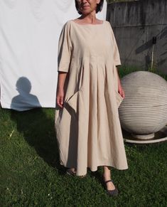 Pleated Linen Dress, Linen Shirt Dress, Plus Size Maxi Dress Beige Long Linen Dress Perfect Dress for party , lunch, casual event. The dress is comfortable and gentle. Maxi Tunic Top Dress Party Dress This model is wearing size L / 165 cm Different sizes available , S,M,L,XL, XXL,3XL,4XL I hope you will enjoy taking a look at my other work. The list will be growing in the coming days, so stay tuned : S US S 4-6, UK 10-12, It 40-42. Fr 36-38 M US S 8-10, UK 14-16, It 44-46, Fr 40-42 L US S 12-14, Oversized Pleated Dresses For Summer, Oversized Pleated Summer Dress, Beige A-line Dress With Relaxed Fit, Oversized Cream Dress For Daywear, Oversized Beige Tunic Dress, Oversized Beige Lagenlook Dress, Formal Linen Dress, Shirt Dress Plus Size, Maxi Linen Dress