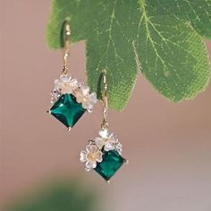 Emerald Ear Rings, Green Dangle Earrings, Emerald Green Stone, Handwritten Gifts, Green Stones, Beautiful Gift Wrapping, Rich Green, Stone Gold