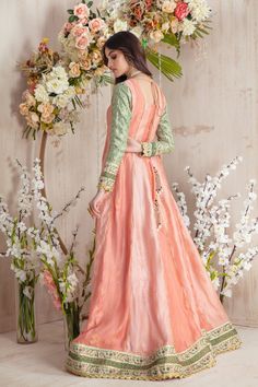 Milky Coral | Pakistani Designer Outfit | Sarosh Salman Peach Dupatta, Net Shirt, Designer Outfit, Pure Chiffon, Chiffon Dupatta, Coral Peach, Stunning Gowns, Color Coral, Silk Thread