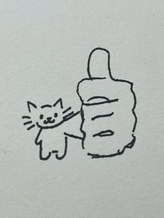 a drawing of a hand holding a cat