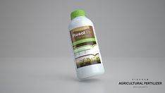 a bottle of phoscol on a gray background with the label above it