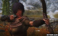 a woman holding a bow and arrow in an animated scene