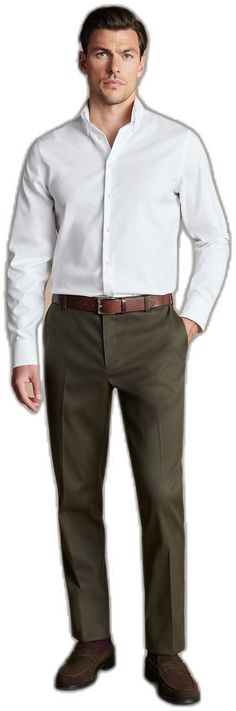 Classic White Business Dress Pants, Classic White Dress Pants For Business, Classic White Business Pants, White Formal Dress Pants With Belt Loops, White Dress Pants With Belt Loops For Formal Occasions, Charles Tyrwhitt, Under Dress, New Details, Olive Green