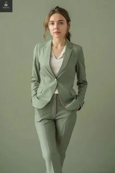 Green Two Piece Pant Suit for Women | eBay Teenpact Outfits Business Attire, Formal Suit Dresses For Women, Sage Green Womens Suit, Suit Green Woman, Pantsuit Homecoming, Green Wedding Suit Women, Semi Formal Suit For Women, Lesbian Wedding Outfits Guest, Suite For Woman