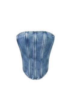 Strapless corset denim top featuring front boning structure for a tight fitBack zipper closureWe recommend wearing pasties or no bra with this garmentRuns true to size Denim Corset Top, Night Out Tops, Denim Corset, Strapless Corset, Casual Day Dresses, Essential Dress, Corset Crop Top, Fit Back, Wedding Dresses Strapless