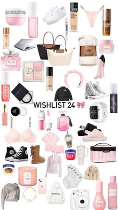 a collage of different items including shoes, handbags and perfume bottles with the words wishlist 24