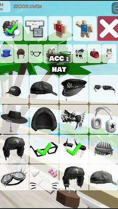 the screenshot shows different types of hats and accessories for each type of person's head