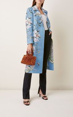 CIELO Y ROSAS TRENCH — Maison Alma Light Blue Backdrop, Interior Design Fabric, Co Ords Outfits, Master Tailor, Sky Fit, Chinese Embroidery, Blue Backdrop, Statement Coat, Garment Fabric