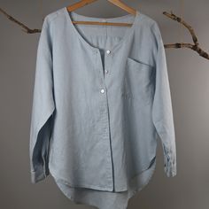 "This is the shirt! Oversized , drapey, classic V neck buttoned linen shirt (or you can call it tunic). It is so comfy and relaxed that you can wear everyday! The solid color and classic design makes it go with pants, skirts and jeans. -Prewashed medium weight linen -Oversized straight silhouette -V-neck with button placket down the front -Tapered sleeve with buttoned cuffs -One chest pocket -Rounded shirttail hem -Subtle seam details throughout the shoulder Please provide your shoulder width, f Linen Shirt Women, Long Sleeve Linen Shirt, Linen Slip Dress, Oversized Linen Shirt, Linen Shirts Women, Linen Tank Top, Linen Tank, Blazer Set, Summer Linen