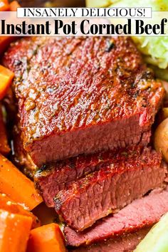 a plate with meat, carrots and lettuce next to some other vegetables