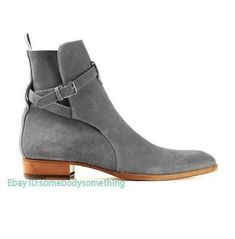 Find ideas๏ฟฝand inspiration for Handmade Ankle Boot Men British Style Gray Suede Leather Formal Strap Shoes HOT, Fashion Mens Shoes Strap Boots, Handmade Leather Boots, Quality Leather Boots, Jodhpur Boots, Botas Chelsea, Custom Design Shoes, Ankle Boots Men, High Ankle Boots, Handmade Leather Shoes