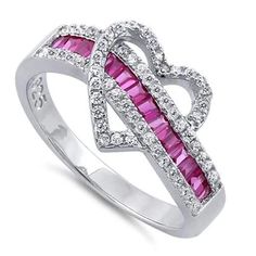 Sterling Silver Cubic Zirconia Rings | CZ Rings - 70% Below Retail – Page 4 Ruby Heart Ring, Heart Shaped Diamond Ring, Heart Shaped Engagement Rings, Glitter Rosa, Big Stone Ring, Fashion Rings Silver, Silver Gold Jewelry, Silver Heart Ring, Jewelry Fashion Trends