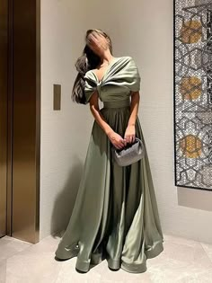 AsaNagi A-line Prom Dress Women's Off the Shoulder Pleated Zippered Party Evening Gowns Green Floor Pleated Dress Formal, Green Dress Short, Red Green Dress, Pleated Satin Dress, Gown Elegant, Floor Length Prom Dresses, Dresses Formal Elegant, Evening Gowns Elegant