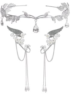 PRICES MAY VARY. 【What You Get】 -- You will receive 1 crystal pendant fairy crown and 1 pair of elf ear cuffs. The gorgeous fairy ears and crown jewelry set are extremely luxurious looking and beautiful accents virtually any style. 【Fairy Crown】 -- The elf crown measures 6.69" in diameter, 0.98" in height. The elf tiara is made of metal, It adjusts to your headsize and stays on easily. This headpiece is shimmers in the light and fairly comfortable to wear. 【Elf Ears】 -- The ear cuffs are made of mixed metal and simulated pearl beads, the earrings of the fairy headpiece have metal wings and embellished with flowers and small pearls, making you look like a fairy or elf. They are adjustable so you can tighten them to your ears. 【Fit for】 -- From Renaissance fairs to halloween parties and cosp Fairy Wedding Crown, Winter Fairy Costume, Slay The Princess, Elf Tiara, Elf Crown, Elven Tiara, Crown Fairy, Fairy Headpiece, Silver Clothing