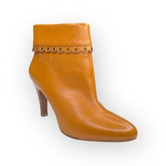 Michael Kors Roadie Heeled Leather Ankle Booties In Luggage Size 6m Msrp $228 Brand New Without Box A Scallop Edged Cuff At The Top Line Of A Heeled Ankle Bootie Is Magnificently Embellished With Grommets, Giving An Edgy Twist To A Sleek Almond Toe Leather Boot. Contrast Wrapped Heel. Gorgeous And Hard To Find. You’ll Love These Small Mark At The Left Toe. Small Mark At The Heel. Stock Numbers Written At Soles. Zoom All Pics For Full Details Approximate Measurements: Heel: 4” Fabrication: Leathe Cognac Leather High Heel Boots, Elegant Brown Boots With Heel Pull Tab, Cognac Leather-lined High Heel Boots, Cognac High Heel Boots With Leather Lining, Elegant Brown Booties For Work, Cognac Ankle Boots Medium Width, Brown Leather-lined Ankle Boot Heels, Chic Leather Booties With Heel Pull Tab, Brown Suede Ankle Boot Heels