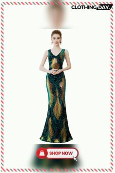 Ladies Evening Elegant Sequined Mermaid V-neck Maxi Evening Dress Sequined V-neck Mermaid Dress For Banquet, V-neck Mermaid Dress For Banquet, Green V-neck Maxi Dress For Banquet, Fitted V-neck Sequin Mermaid Dress, Green V-neck Evening Dress, Green V-neck Bridesmaid Dress, Green V-neck Evening Dress With Sequins, Green Sequined Fishtail Dress, Green Sequin Fishtail Dress