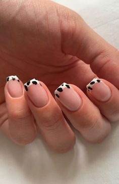 French Tip Cow Print Nails Short, French Nails Cow Print, Short Nail Cow Designs, Cow Print Manicure, French Tip Nails Cow Print, French Nails Creative, Cowprint French Tip Nail Design, French Tip Nails With Cow Print, French Cow Nails