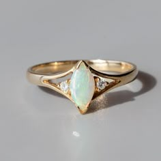 Marquise Cut Australian Solid Opal & Diamond Ring 14K Yellow Gold Promise Ring for Couples Wedding T Ruby Engagement Ring Set, Marquise Cut Diamond Ring, Rings Pandora, October Sky, Cheap Diamond Rings, Opal Diamond Ring, Gold Promise Ring, Promise Rings For Couples, Gold Promise Rings