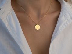 14K Solid Gold Initial Birthday Necklace * Personalized Initial Necklace * Dainty Letter Disc Necklace * Custom Birthday Gift for Her ✿ Introducing our 14K gold disc necklace - a perfect accessory for everyday elegance. This beautiful piece blends style and sentiment, making it an ideal choice for those who appreciate the beauty of simplicity. The dainty custom coin pendant, engraved with an initial and date of your choice, adds a personal touch, making it a unique and thoughtful gift. (The positioning of the date can be changed according to your taste.)  ✿ Features:  ❤Made to Order ❤Handmade item ❤Dispatches from a Mother-Owned Small Business ❤Ready to Ship in 1-3 Business Days ✿ Material:  ❤Two fundamental choices are available with three different color options: * Material: High Quality Gold Disk Necklace, Date Necklace, Disk Necklace, Initial Disc Necklace, Custom Coins, Gold Disc Necklace, Birthday Necklace, Custom Birthday Gifts, Everyday Elegance