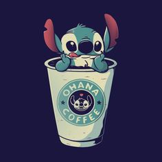 a cartoon character sitting in a coffee cup