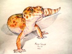 a drawing of a gecko with an ice cream cone in its mouth