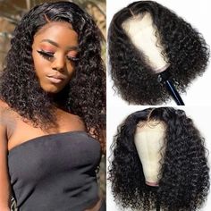 Short Curly Bob Brazilian Human Hair Wigs Deep Wave Lace Frontal Wigs For Women Black Curly Wig, Curly Bob Wigs, Bob Lace Front Wigs, Short Curly Bob, People Brand, Deep Curly, Lace Closure Wig, Front Lace Wigs Human Hair, Hair Quality