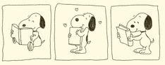 three cartoon drawings of dogs reading books and one is holding a book in his hand