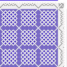 a blue and white cross stitched pattern with squares on the bottom, in two rows