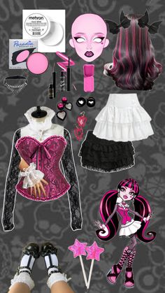 MH/Drac/Girly/Diy/Draculaura Makeup Inspo Draculaura Costume Plus Size, Draculora Monster High Costume, Diy Monster High Costume, Draculaura And Clawd Wolf Costume, Diy Draculaura Costume, Monster High Cosplay Draculaura, Draculara Inspired Fit, Draculaura Outfit Ideas