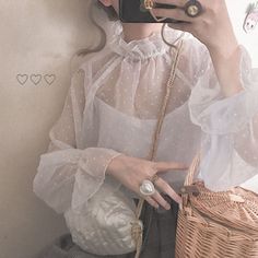 Wave Point Mud Two-piece Chiffon Shirt YV40074 Shirt Transparent, Cos Fashion, Victorian Shirt, Japanese Wave, Shirts Women Fashion, Victorian Clothing, Japan Style, Sweet Lolita, Chiffon Shirt