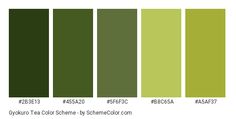 the color chart for green is shown in three different shades, including dark green and light green