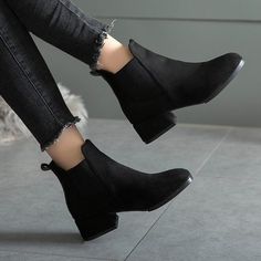 In stock and ready to ship within 24 hours.This is a high quality item. It will be packaged well and ship to you safe and fast.* Please refer to the measurement table included in the pictures to choose your correct size.✨ Product Description:Material: Leather Closing Method: Slip-On Women Heel, Boots Fall Ankle, Womens Black Booties, Winter Heels, Casual Ankle Boots, Chelsea Boots Women, Winter Ankle Boots, Black Ankle Booties, Leather Boots Women