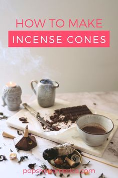 how to make incense cones with chocolate and cinnamon on a tray next to some teapots