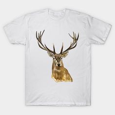 a white t - shirt with an image of a deer's head on it