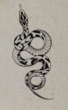 a black and white drawing of a snake