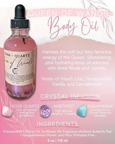 Infused Body Oil, Magick Oil, Queen Of Wands, Times Of The Day, Crystals Amethyst, Perfume Recipes, Bath Recipes, Crystal Bath, Essential Oil Blends Recipes