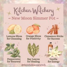 the kitchen witchery new moon slimmer pot is shown with its ingredients on it