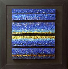 a painting with blue and yellow squares on it