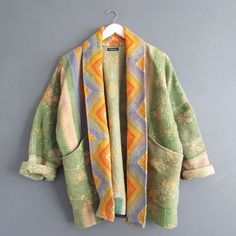 Hippie Patchwork Winter Outerwear, Luxury Cotton Patchwork Outerwear, Cotton Patchwork Long Sleeve Kimono, Long Sleeve Cotton Patchwork Kimono, Indigo Cotton Patchwork Outerwear, Jobs In Art, Kantha Jacket, Blanket Coat, Indigo Dye